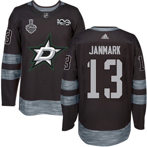 Men Adidas Dallas Stars 13 Mattias Janmark Black 1917-2017 100th Anniversary 2020 Stanley Cup Final Stitched NHL Jersey